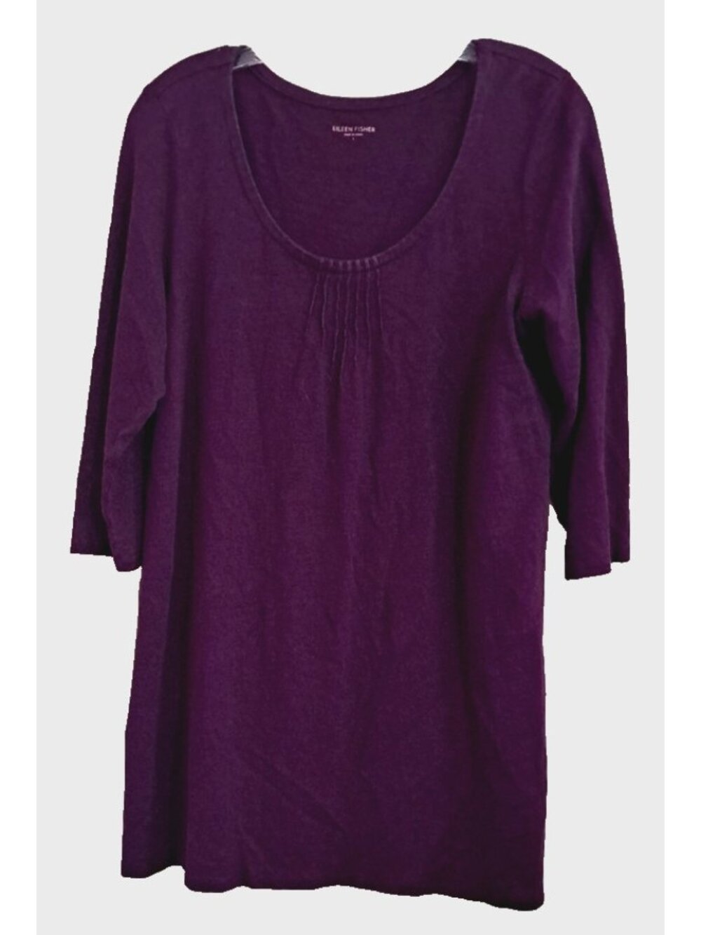 Eileen Fisher L 3/4 Sleeve Linen Top Deep Purple Scoop Neck